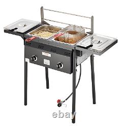 VEVOR Outdoor Propane Deep Fryer, Double Burners Commercial Fryer, 16 Qt Stainle