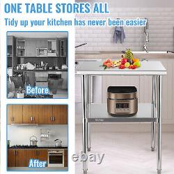 VEVOR Stainless Steel 30x30x36 in Work Prep Table Commercial Food Prep Table