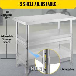 VEVOR Stainless Steel Commercial Kitchen Prep Work Table 2 Adjustable Undershelf
