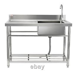 VEVOR Stainless Steel Commercial Utility & Prep Sink Single Bowl withWorkbench