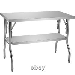 VEVOR Stainless Steel Folding Commercial Kitchen Prep Work Table 48 x 24/30 Inch