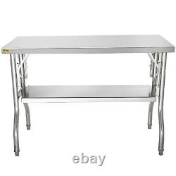 VEVOR Stainless Steel Folding Commercial Prep Table with Undershelf -48 x 24 in