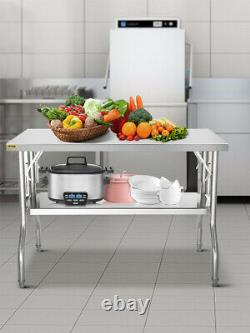 VEVOR Stainless Steel Folding Commercial Prep Table with Undershelf -48 x 24 in