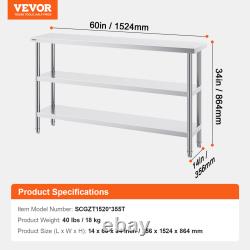 VEVOR Stainless Steel Food Prep Table Commercial Kitchen 1424/1848/1460 in