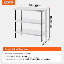 VEVOR Stainless Steel Food Prep Table Commercial Kitchen Work Table 18x36