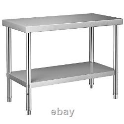 VEVOR Stainless Steel Work Prep Table Commercial Food Prep Table 48x18x34in