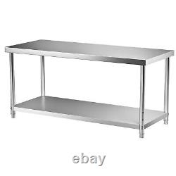 VEVOR Stainless Steel Work Prep Table Commercial Food Prep Table 72x30x34in