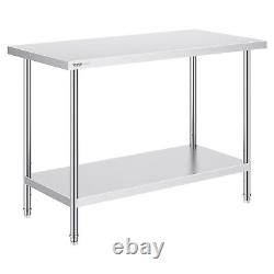 VEVOR Stainless Steel Work Prep Table Commercial Worktable Food Prep 24x48x34in