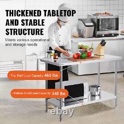 VEVOR Stainless Steel Work Prep Table Commercial Worktable Food Prep 24x48x34in