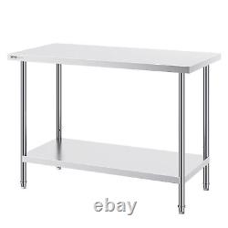 VEVOR Stainless Steel Work Prep Table Commercial Worktable Food Prep 24x48x34in