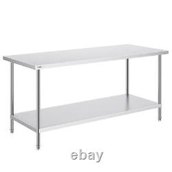 VEVOR Stainless Steel Work Prep Table Commercial Worktable Food Prep 30x72x34in