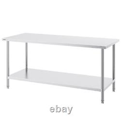 VEVOR Stainless Steel Work Prep Table Commercial Worktable Food Prep 30x72x34in