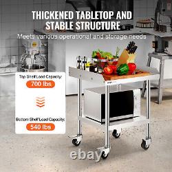 VEVOR Stainless Steel Work Table 24x24 Commercial Food Prep Table With 4 Casters