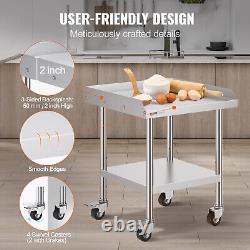 VEVOR Stainless Steel Work Table 24x24 Commercial Food Prep Table With 4 Casters