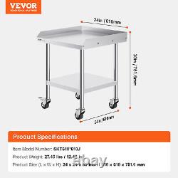 VEVOR Stainless Steel Work Table 24x24 Commercial Food Prep Table With 4 Casters