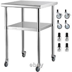 VEVOR Stainless Steel Work Table 24x24 Commercial Food Prep Table with Wheels