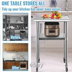 VEVOR Stainless Steel Work Table 24x24 Commercial Food Prep Table with Wheels