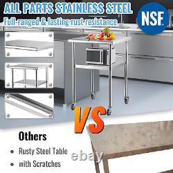 VEVOR Stainless Steel Work Table 24x24 Commercial Food Prep Table with Wheels