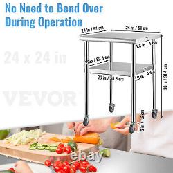 VEVOR Stainless Steel Work Table 24x24 Commercial Food Prep Table with Wheels