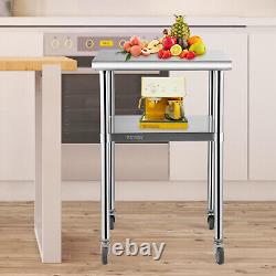 VEVOR Stainless Steel Work Table 24x24 Commercial Food Prep Table with Wheels