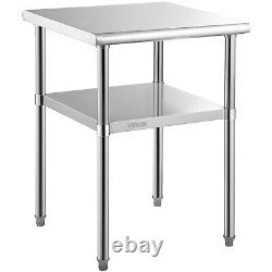 VEVOR Stainless Steel Work Table 24x24 Commercial Food Prep Table with Wheels