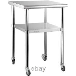 VEVOR Stainless Steel Work Table 24x24 Commercial Food Prep Table with Wheels