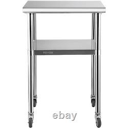 VEVOR Stainless Steel Work Table 24x24 Commercial Food Prep Table with Wheels