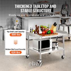 VEVOR Stainless Steel Work Table 30x36 Commercial Food Prep Table With 4 Casters