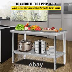 VEVOR Stainless Steel Work Table 48x30 in Commercial Food Prep Table Undershelf