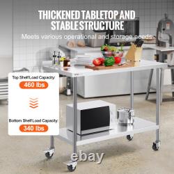 VEVOR Stainless Steel Work Table Commercial Food Prep 24x24/15/30/36/48/60 in