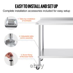 VEVOR Stainless Steel Work Table Commercial Food Prep 24x24/15/30/36/48/60 in