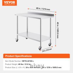 VEVOR Stainless Steel Work Table Commercial Food Prep 24x24/15/30/36/48/60 in