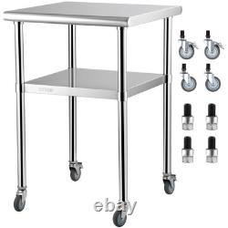 VEVOR Stainless Steel Work Table Commercial Food Prep Table 24x24x36in with Wheels