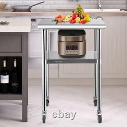 VEVOR Stainless Steel Work Table Commercial Food Prep Table 24x24x36in with Wheels