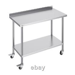 VEVOR Stainless Steel Work Table Commercial Food Prep Table 24x48 with Casters