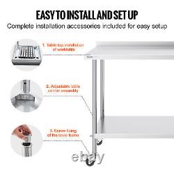 VEVOR Stainless Steel Work Table Commercial Food Prep Table 24x48 with Casters