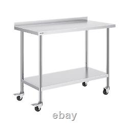 VEVOR Stainless Steel Work Table Commercial Food Prep Table 24x48 with Casters