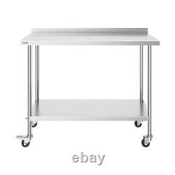 VEVOR Stainless Steel Work Table Commercial Food Prep Table 24x48 with Casters