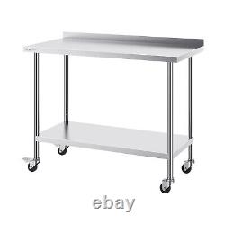 VEVOR Stainless Steel Work Table Commercial Food Prep Table 24x48 with Casters