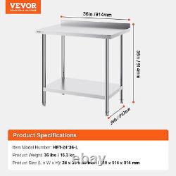 VEVOR Stainless Steel Work Table Commercial Kitchen Work Food Prep Table 24x36