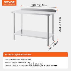 VEVOR Stainless Steel Work Table Commercial Kitchen Work Food Prep Table 24x48