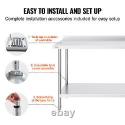 VEVOR Stainless Steel Work Table Commercial Kitchen Work Food Prep Table 24x72