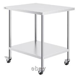 VEVOR Stainless Steel Work Table Commercial Prep Table 30x18 Inch With 4 Casters