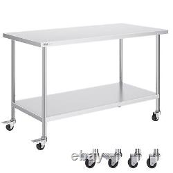 VEVOR Stainless Steel Work Table Commercial Prep Table 30x60 Inch With 4 Casters