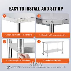 VEVOR Stainless Steel Work Table Commercial Prep Table 30x60 Inch With 4 Casters