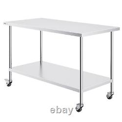 VEVOR Stainless Steel Work Table Commercial Prep Table 30x60 Inch With 4 Casters