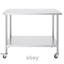 VEVOR Stainless Steel Work Table Commercial Prep Table 30x60 Inch With 4 Casters