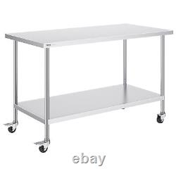 VEVOR Stainless Steel Work Table Commercial Prep Table 30x60 Inch With 4 Casters