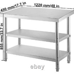 VEVOR Stainless Steel Work Table Double Shelves 48x18 Commercial Kitchen BBQ